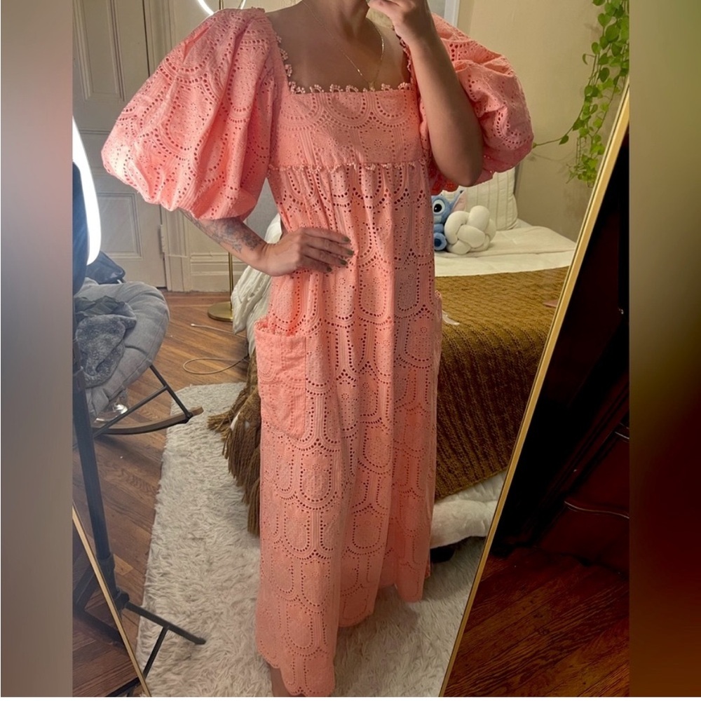 Elegant Pink Eyelet Maxi Dress